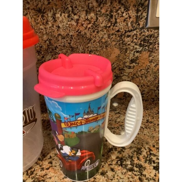 Disney Parks Resort Souvenir Plastic Travel Cups with Lids & Handles Lot of 3 - Picture 3 of 4